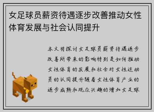 女足球员薪资待遇逐步改善推动女性体育发展与社会认同提升